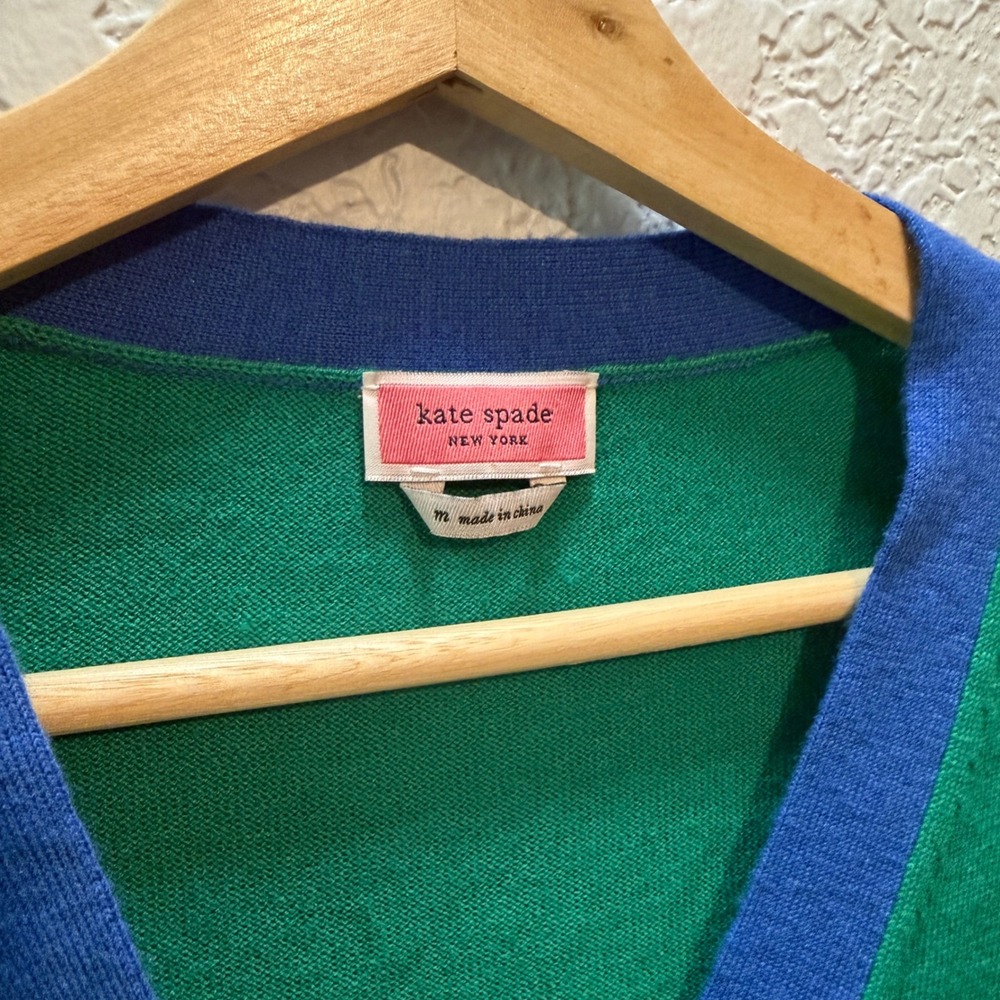Kate Spade Colorblock Wool Blend Cardigan Medium Green Blue Preppy NJM00244 - Picture 5 of 7